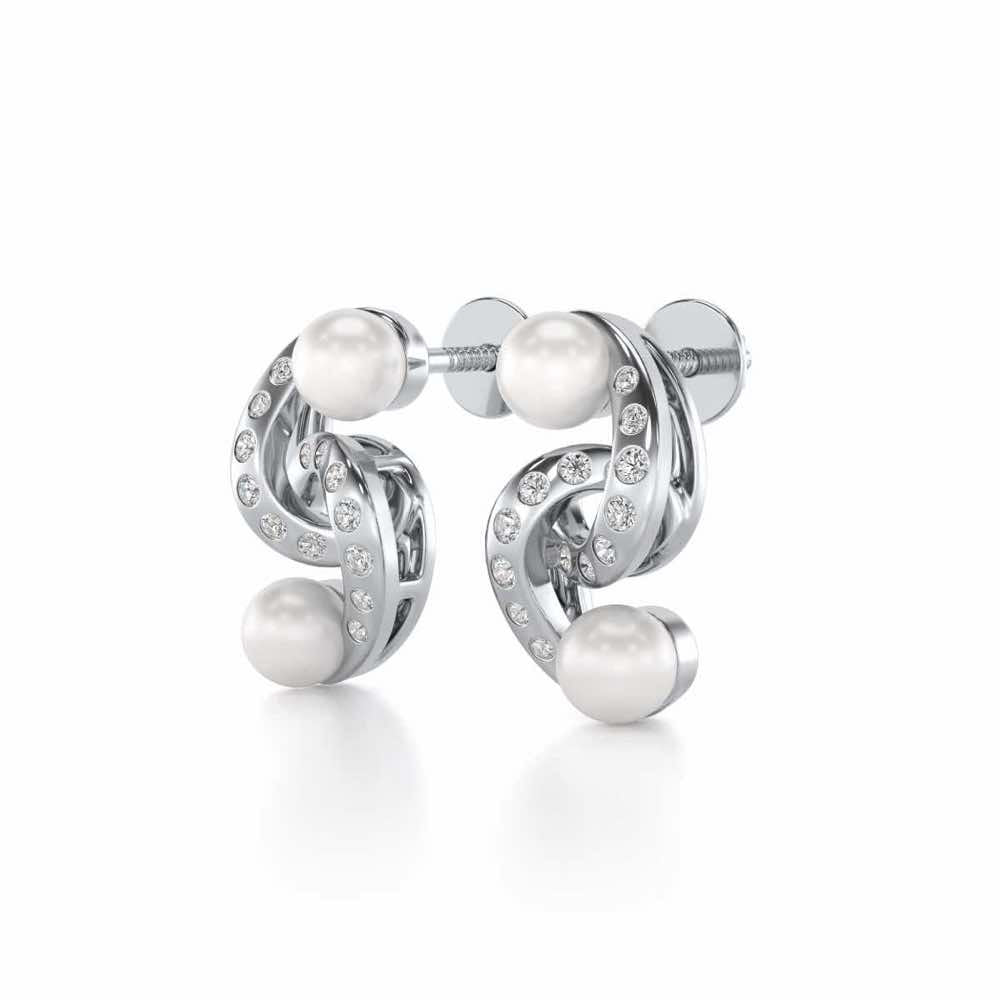 Swirl Twirl Silver Pearl Earrings - White Gold - Image 3