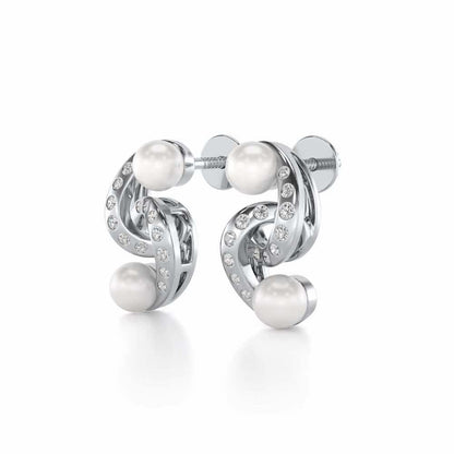 Swirl Twirl Silver Pearl Earrings - White Gold - Image 3