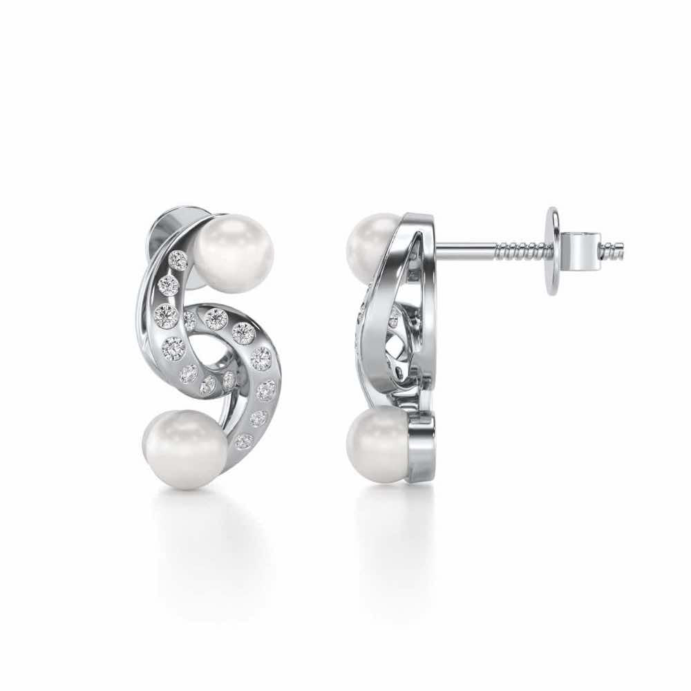 Swirl Twirl Silver Pearl Earrings - White Gold - Image 4