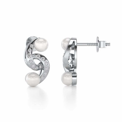 Swirl Twirl Silver Pearl Earrings - White Gold - Image 4