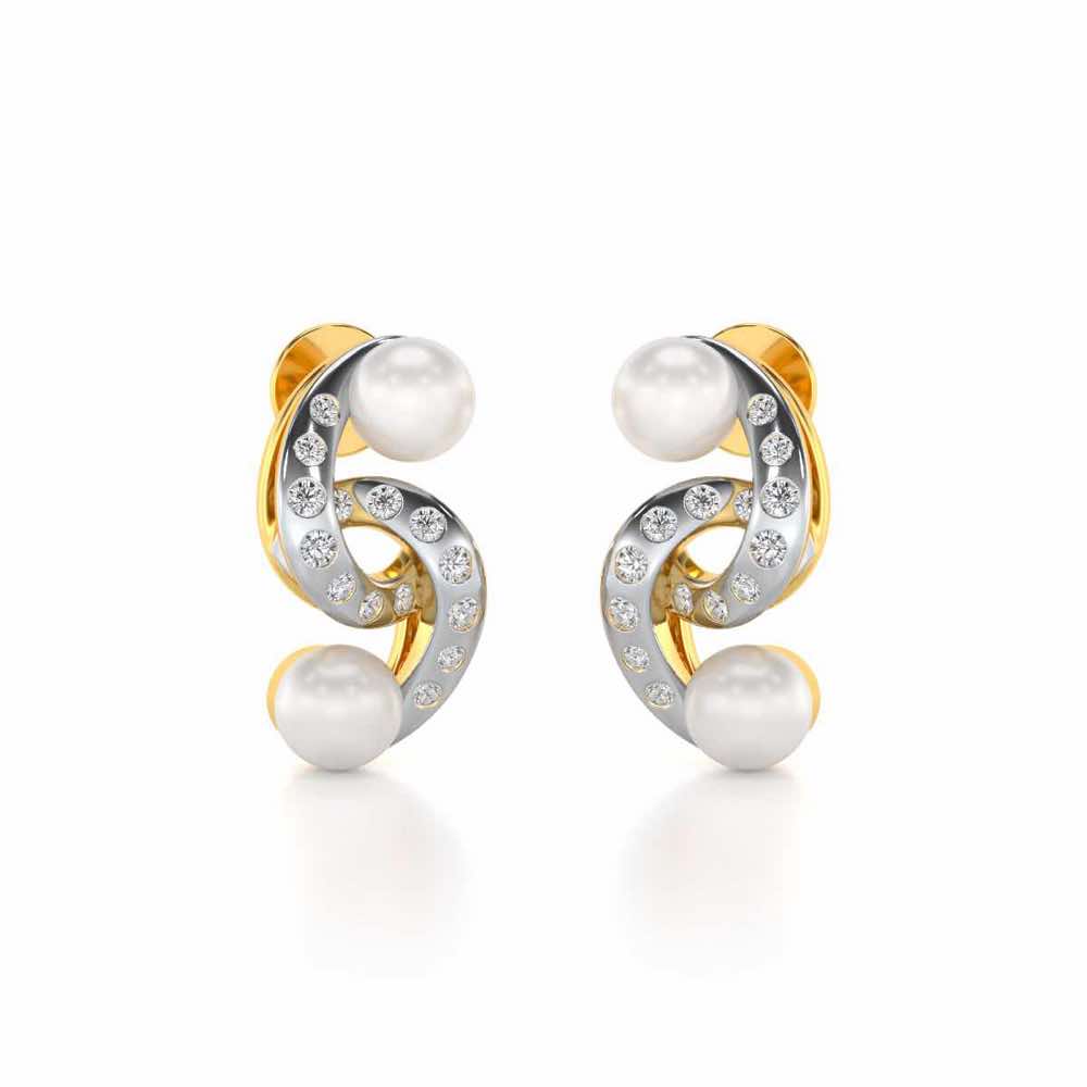 Swirl Twirl Silver Pearl Earrings - Yellow Gold - Image 1