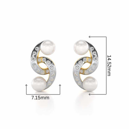 Swirl Twirl Silver Pearl Earrings - Yellow Gold - Image 2