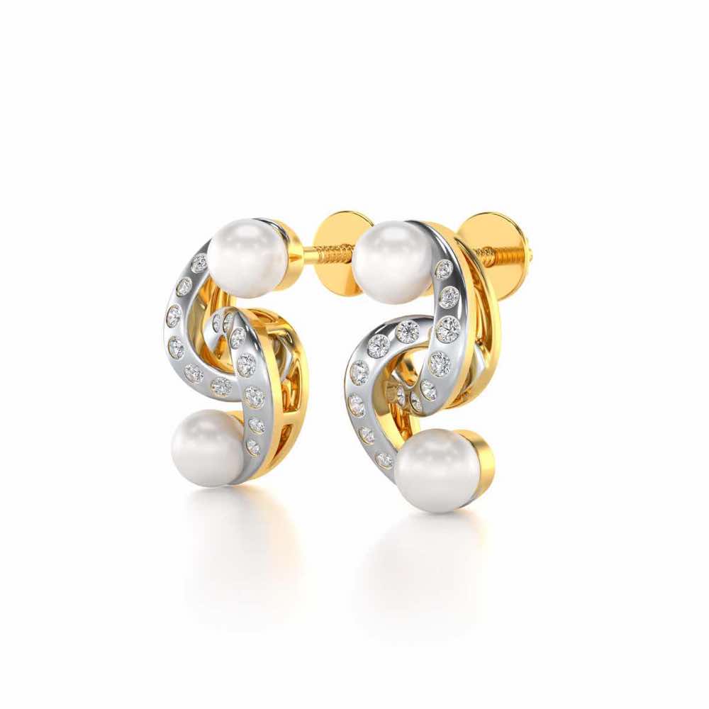 Swirl Twirl Silver Pearl Earrings - Yellow Gold - Image 3