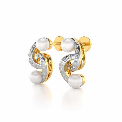 Swirl Twirl Silver Pearl Earrings - Yellow Gold - Image 3