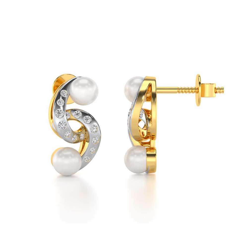 Swirl Twirl Silver Pearl Earrings - Yellow Gold - Image 4