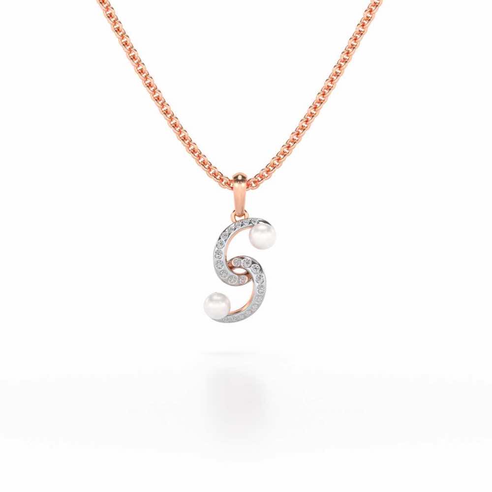 Swirl Twirl Silver Pearl Pendant - Rose Gold - Image 2