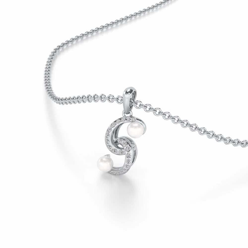 Swirl Twirl Silver Pearl Pendant - White Gold - Image 1