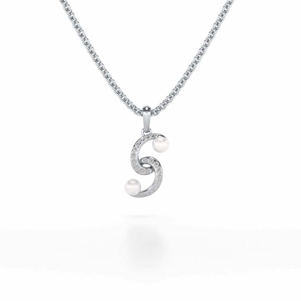 Swirl Twirl Silver Pearl Pendant - White Gold - Image 2