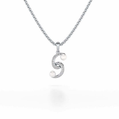 Swirl Twirl Silver Pearl Pendant - White Gold - Image 2