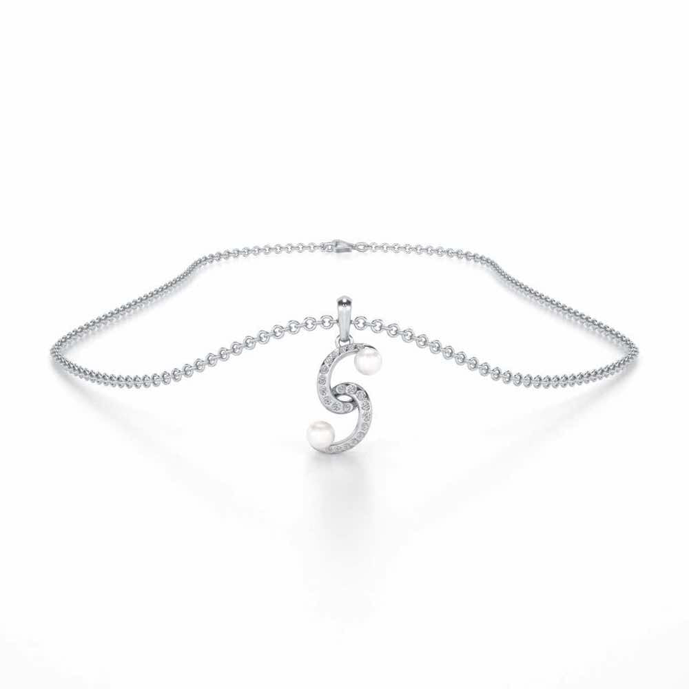 Swirl Twirl Silver Pearl Pendant - White Gold - Image 3
