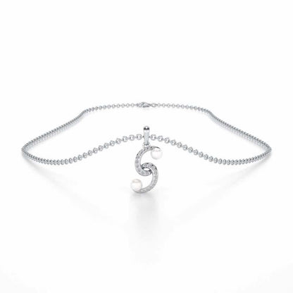 Swirl Twirl Silver Pearl Pendant - White Gold - Image 3