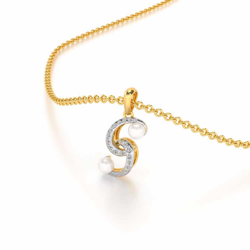 Swirl Twirl Silver Pearl Pendant - Yellow Gold - Image 1