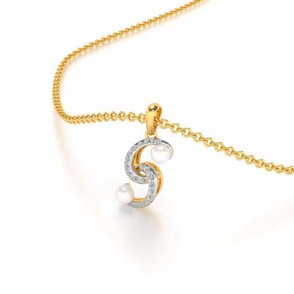 Swirl Twirl Silver Pearl Pendant - Yellow Gold - Image 1