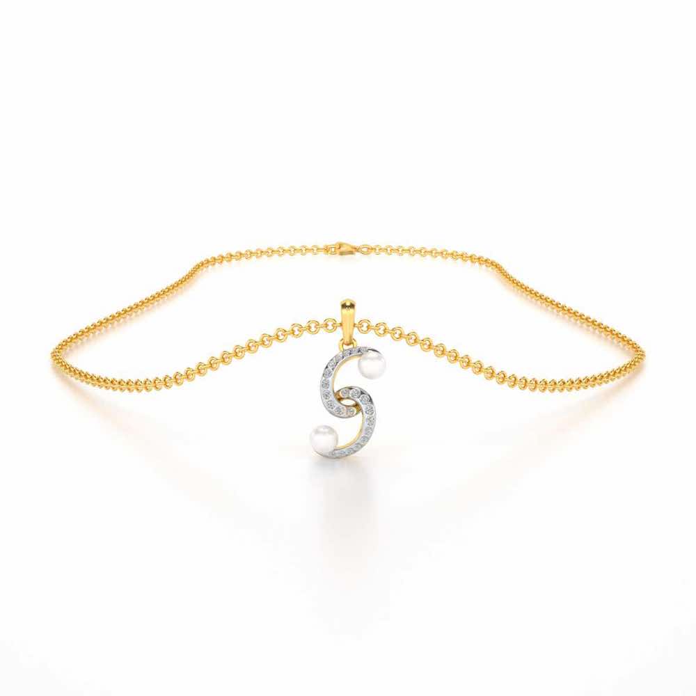 Swirl Twirl Silver Pearl Pendant - Yellow Gold - Image 3