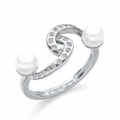 Swirl Twirl Silver Pearl Ring - White Gold - Image 1