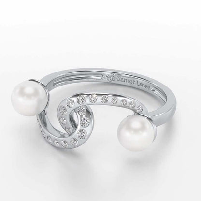 Swirl Twirl Silver Pearl Ring - White Gold - Image 2