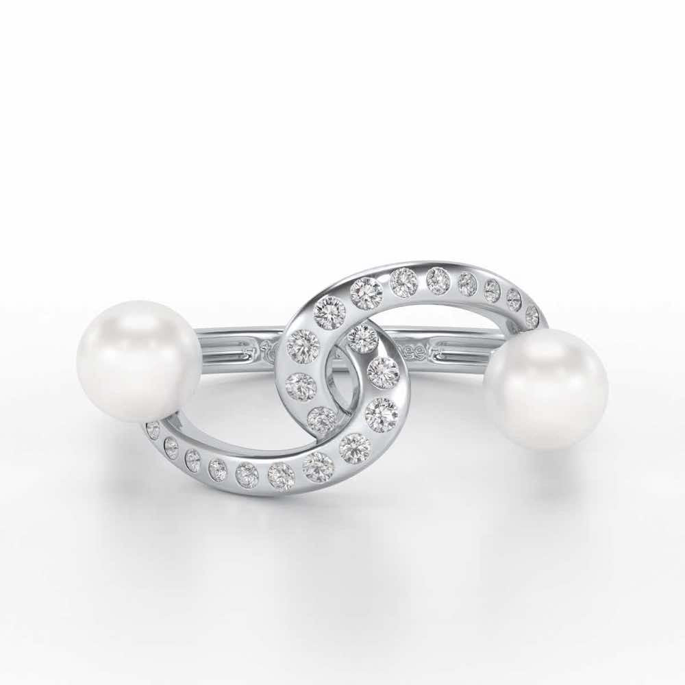 Swirl Twirl Silver Pearl Ring - White Gold - Image 4