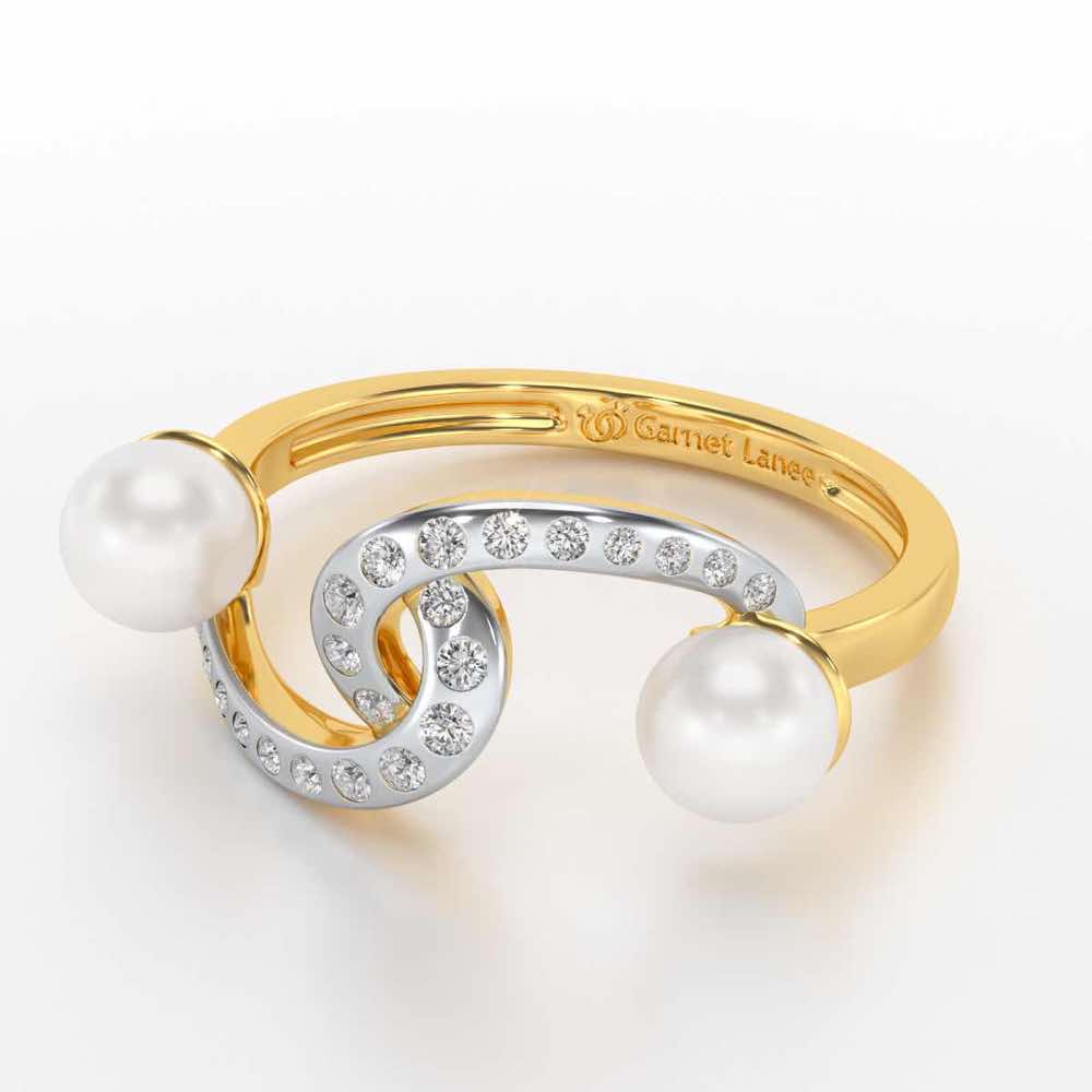 Swirl Twirl Silver Pearl Ring - Yellow Gold - Image 2