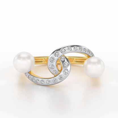 Swirl Twirl Silver Pearl Ring - Yellow Gold - Image 4
