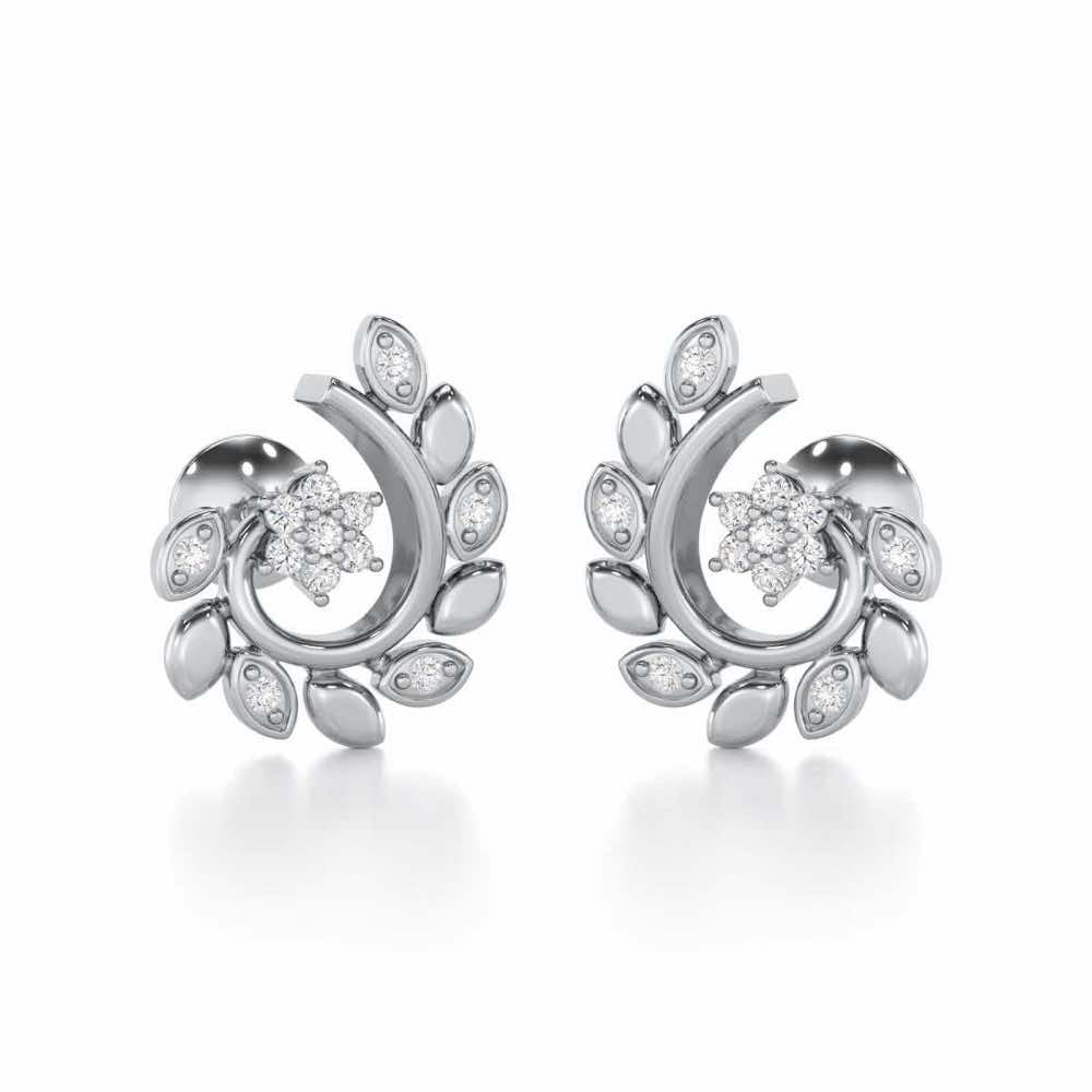 Swirl Vine Silver Earrings - White Gold - Image 1