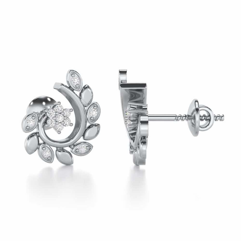 Swirl Vine Silver Earrings - White Gold - Image 4