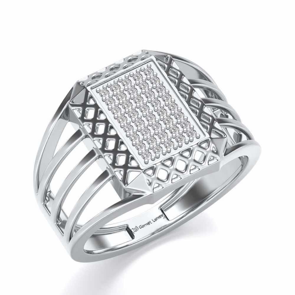 Taksh Silver Ring For Men - White Gold - Image 1