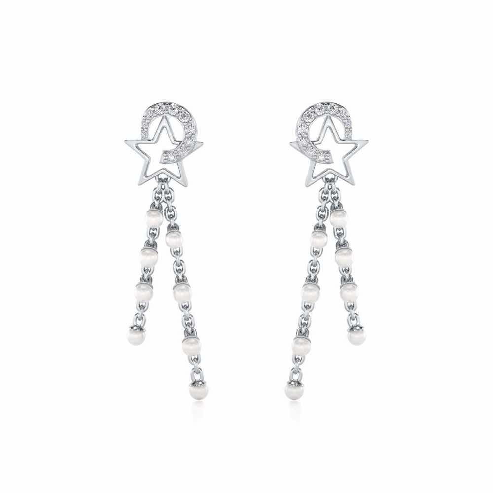 Tara Silver Dangler Earrings - White Gold - Image 1