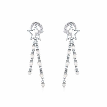 Tara Silver Dangler Earrings - White Gold - Image 1
