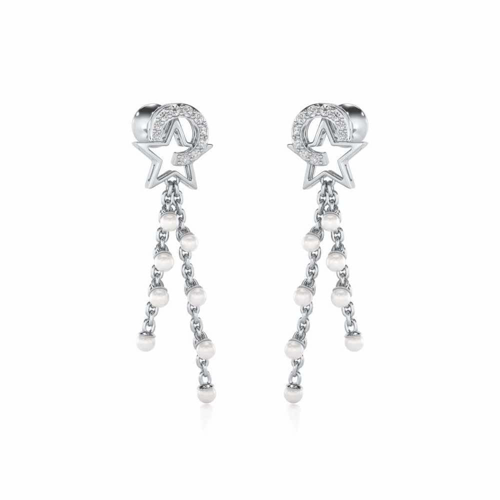 Tara Silver Dangler Earrings - White Gold - Image 2