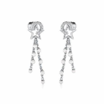 Tara Silver Dangler Earrings - White Gold - Image 2