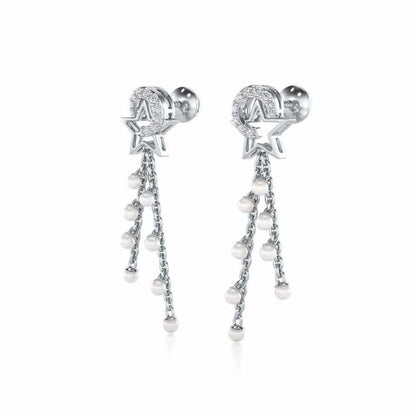 Tara Silver Dangler Earrings - White Gold - Image 3