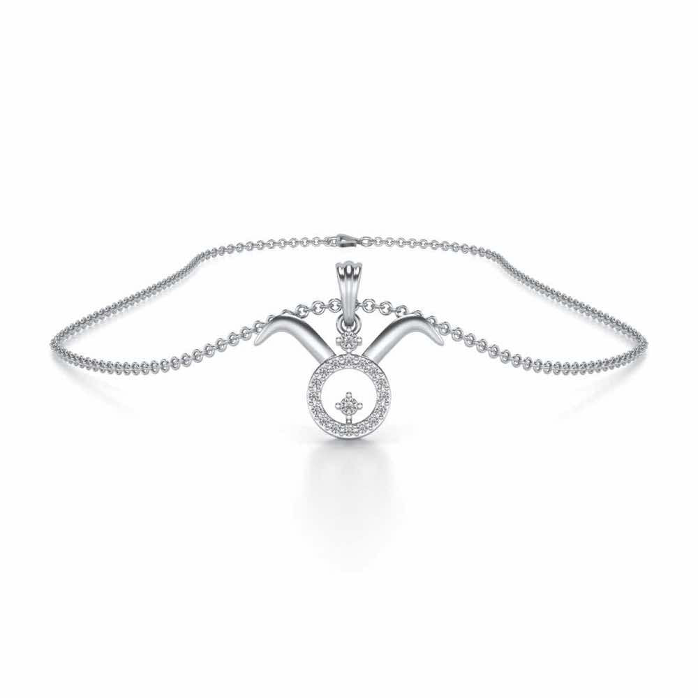 Taurus Silver Pendant - White Gold - Image 3