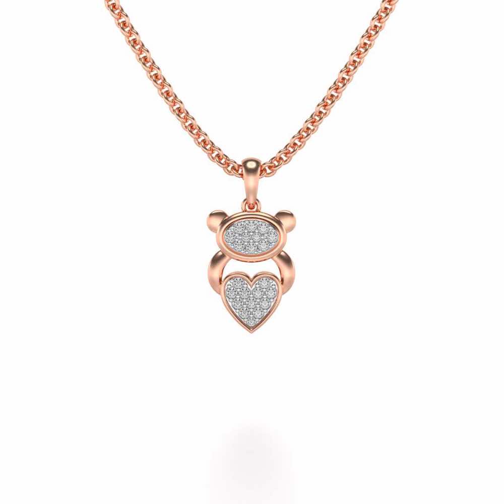 Teddy Heart Silver Pendant - Rose Gold - Image 1