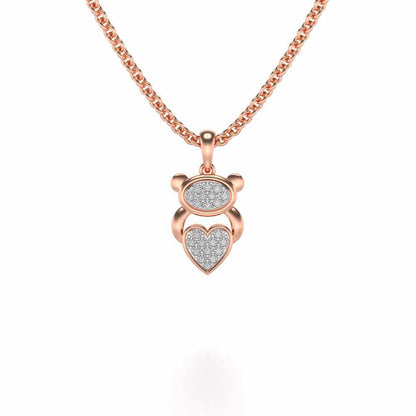 Teddy Heart Silver Pendant - Rose Gold - Image 1