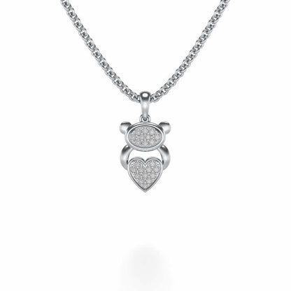 Teddy Heart Silver Pendant - White Gold - Image 1