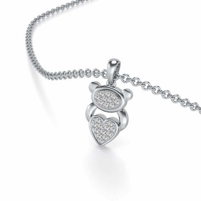 Teddy Heart Silver Pendant - White Gold - Image 2