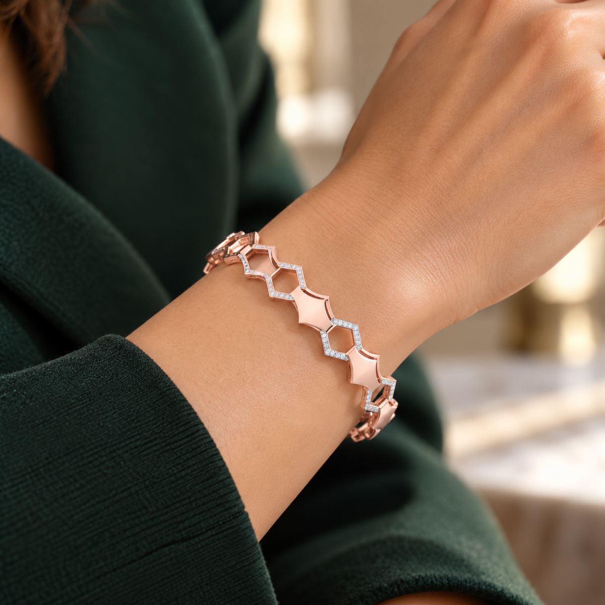 The Beats Silver Bangles - Rose Gold - Model View