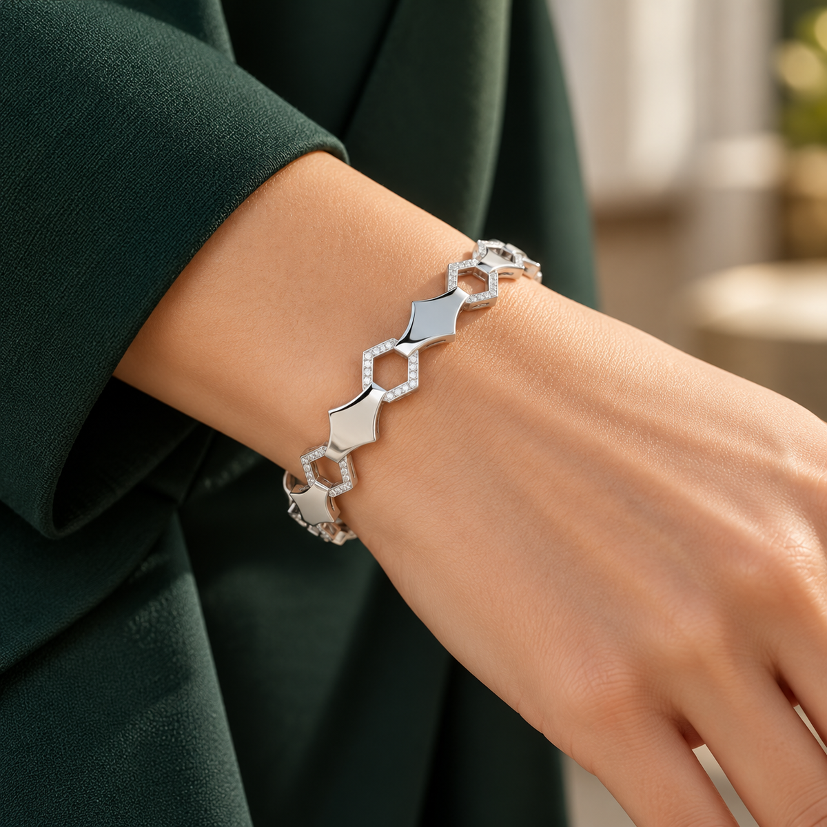 The Beats Silver Bangles - White Gold - Model View