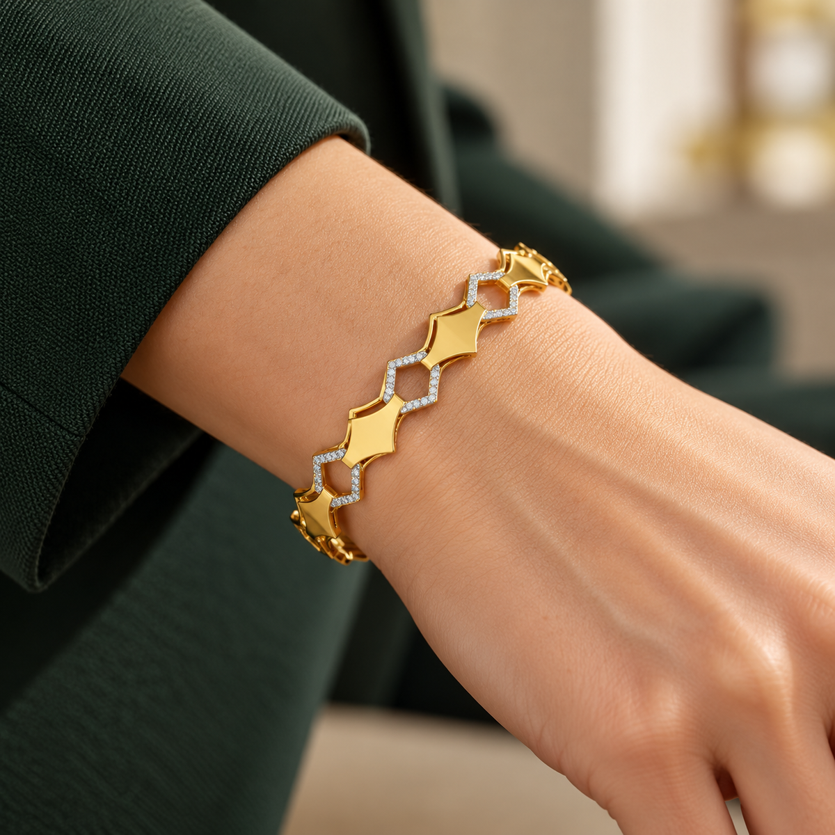The Beats Silver Bangles - Yellow Gold - Model View