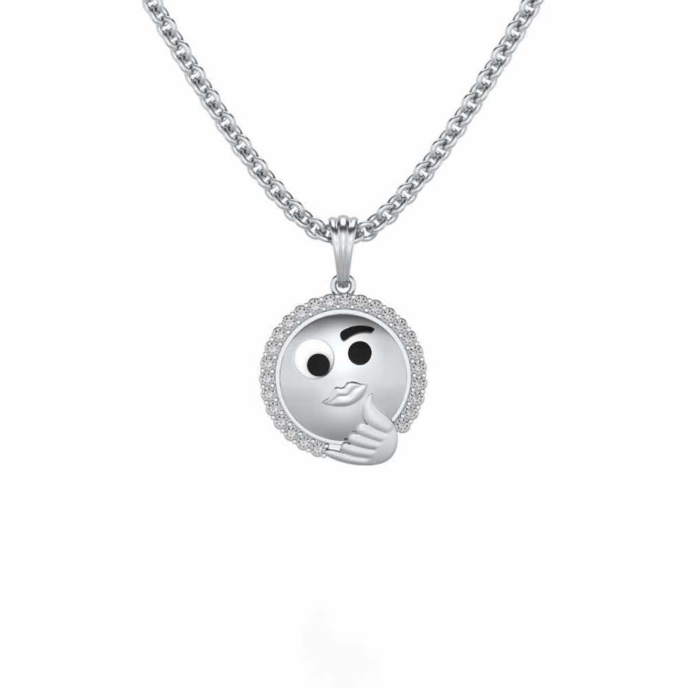Thinking Face Silver Pendant - White Gold - Image 1