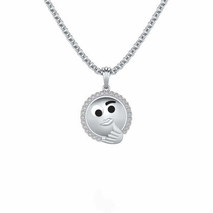 Thinking Face Silver Pendant - White Gold - Image 1