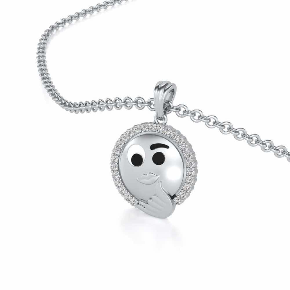 Thinking Face Silver Pendant - White Gold - Image 2