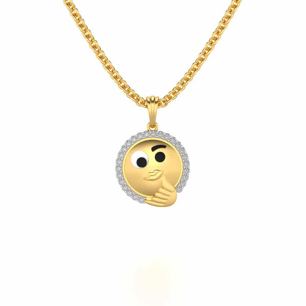 Thinking Face Silver Pendant - Yellow Gold - Image 1