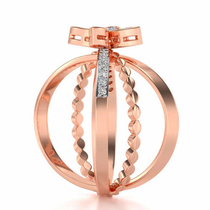 Three Branch Flower Silver Ring - Rose Gold - Image 3