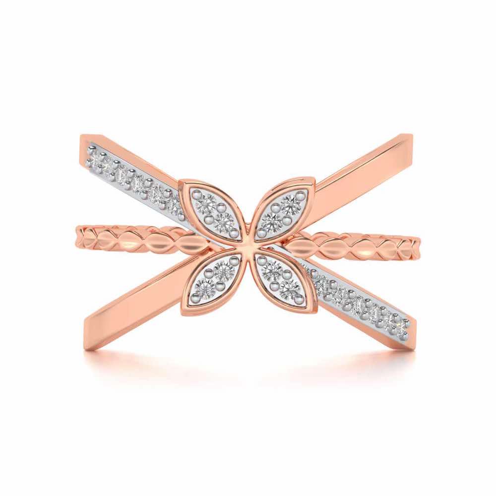 Three Branch Flower Silver Ring - Rose Gold - Image 4