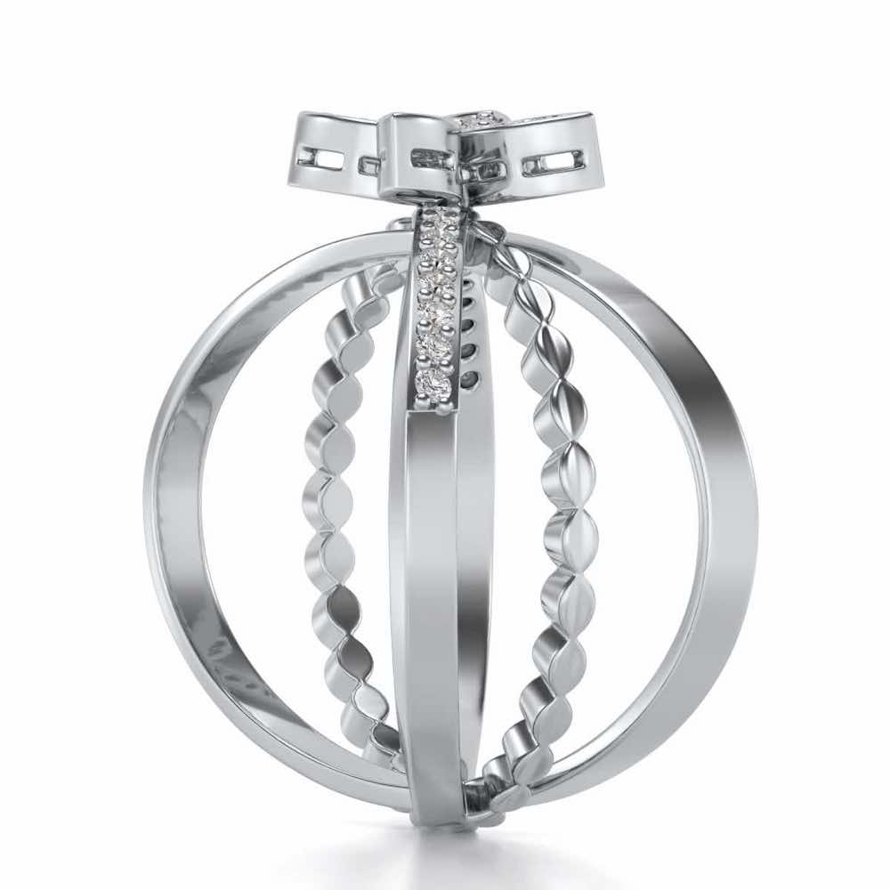 Three Branch Flower Silver Ring - White Gold - Image 3
