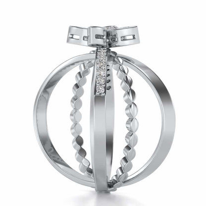 Three Branch Flower Silver Ring - White Gold - Image 3