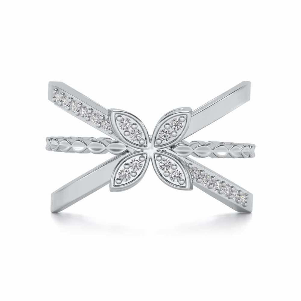 Three Branch Flower Silver Ring - White Gold - Image 4