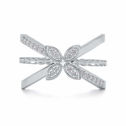 Three Branch Flower Silver Ring - White Gold - Image 4
