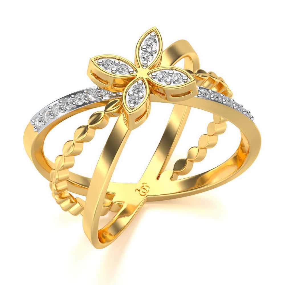 Three Branch Flower Silver Ring - Yellow Gold - Image 1